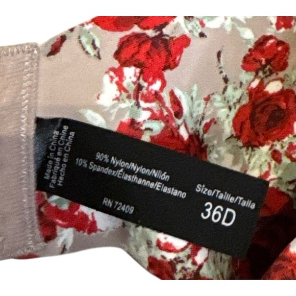 Rene Rofe Women's Bra Floral Red Strap Back Smoothing Padded Underwire‎ 36D NWT - Picture 5 of 9